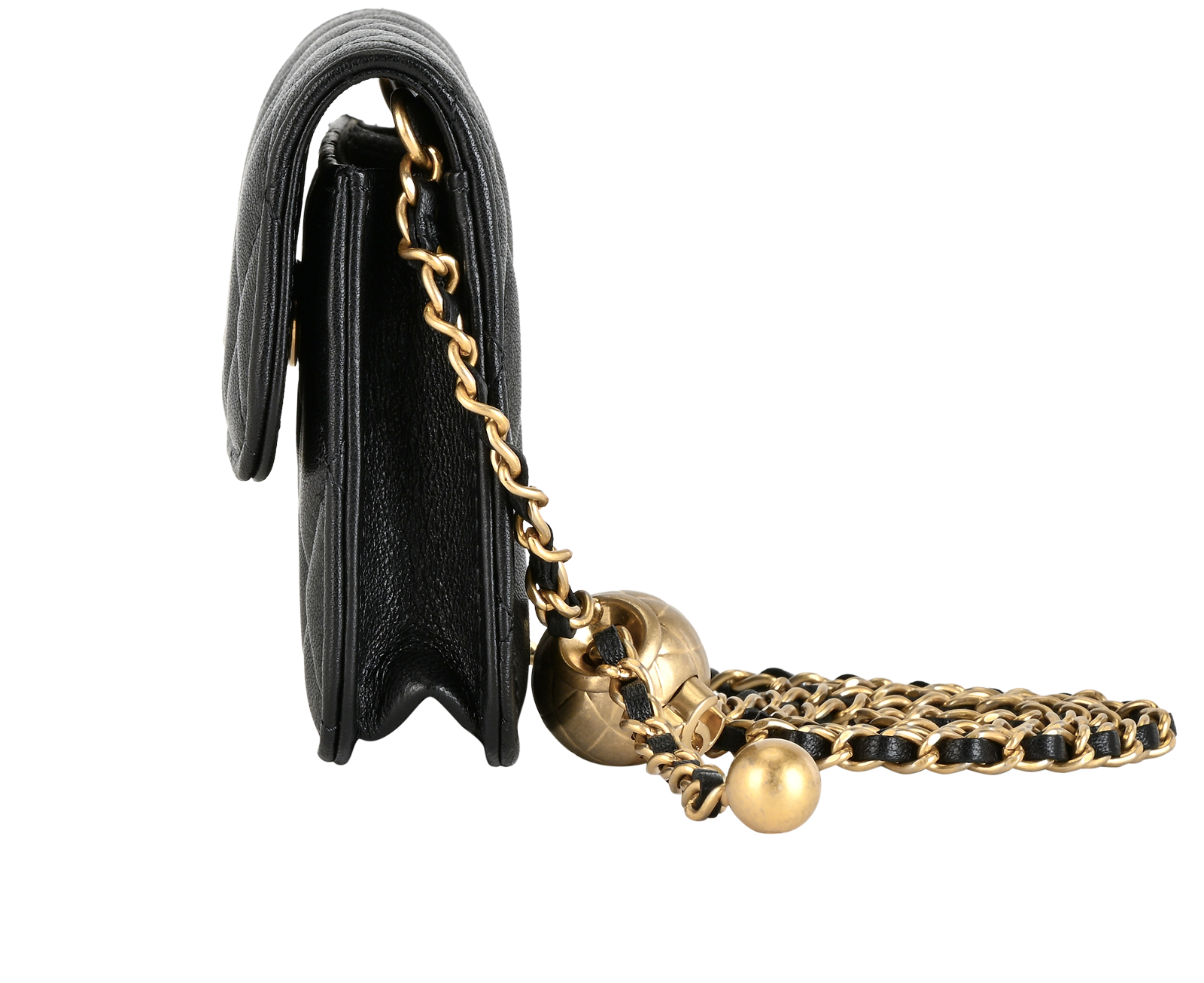 Pearl Crush Mini Wallet On Chain, &pound;2,500, Handbags, Black, Lambskin Leather, Bottom view